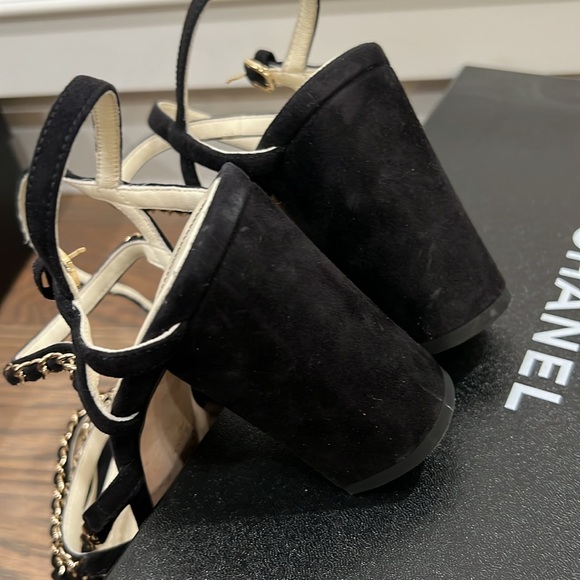 Authentic black suede Chanel sandals. 19p collection.  Purchased at Hirshleifers - Picture 7 of 9